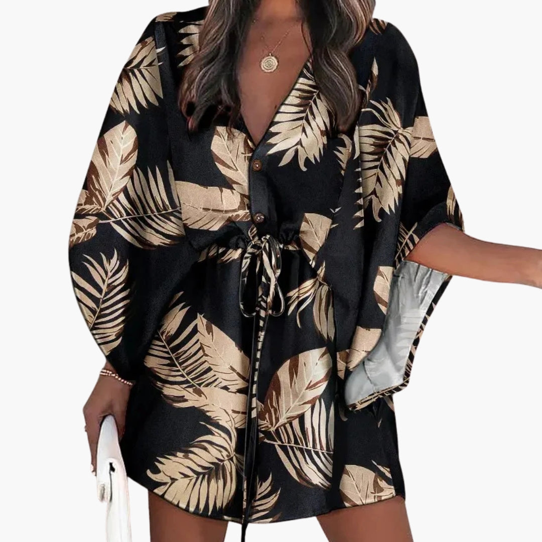 Women's Beach Dress Waist Tie Button Front