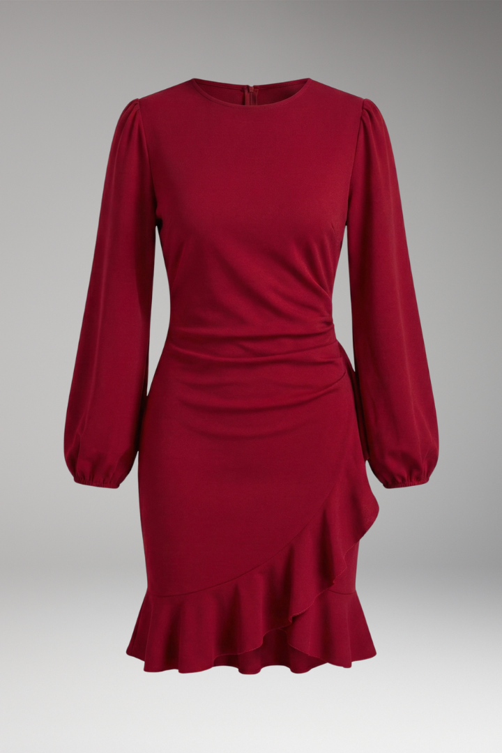 Women's Long Sleeve Bodycon Dress Ruffle Hem