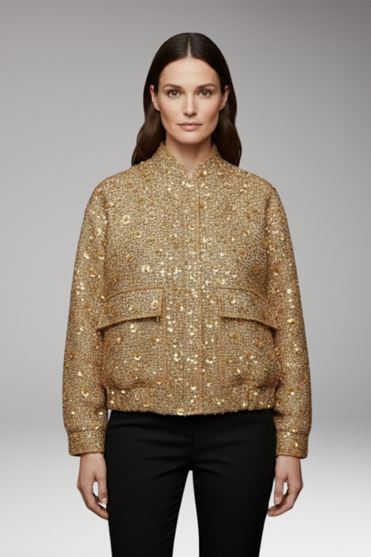 Women's Flight Jacket Collar Neckline Elastic Hem