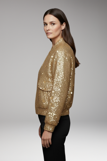 Women's Flight Jacket Collar Neckline Elastic Hem