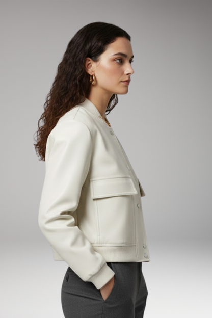 Women's Flight Jacket Elastic Cuffs Front Pockets