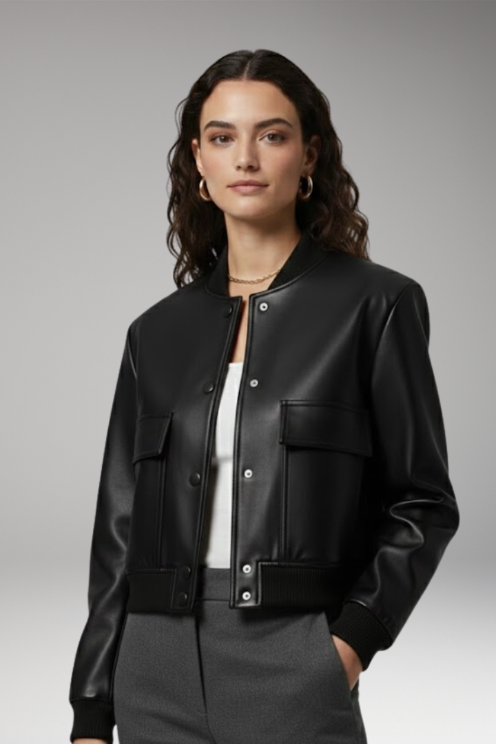 Women's Flight Jacket Elastic Cuffs Front Pockets