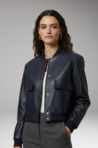 Women's Flight Jacket Elastic Cuffs Front Pockets