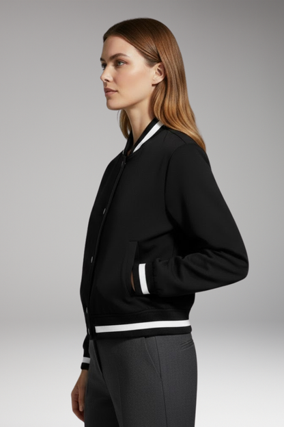 Women's Flight Jacket Elastic Cuffs Snap Button