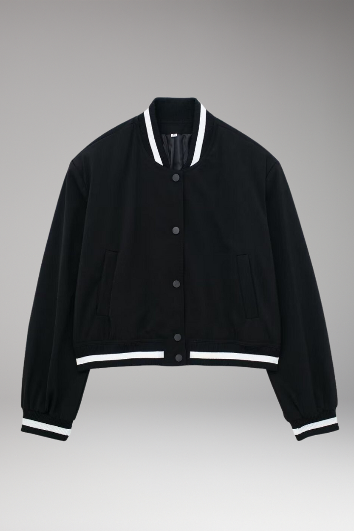 Women's Bomber Jacket Elastic Cuffs Snap Button