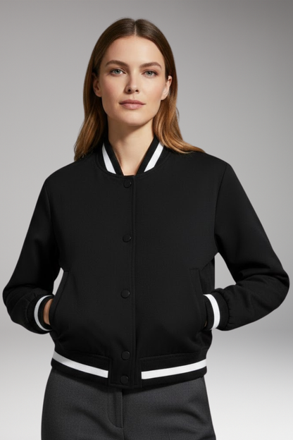 Women's Flight Jacket Elastic Cuffs Snap Button