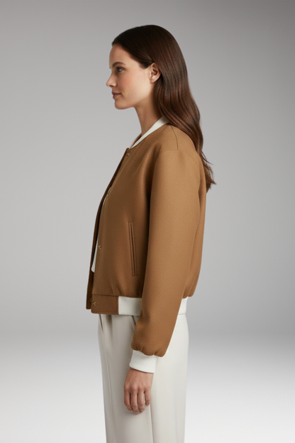 Women's Elastic Waist Flight Jacket Contrasting Details