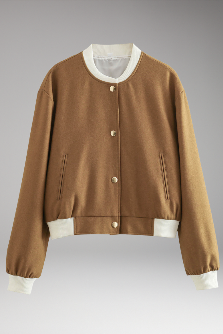 Women's Elastic Waist Bomber Jacket Contrasting Details