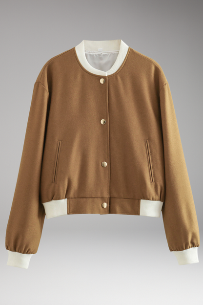 Women's Elastic Waist Bomber Jacket Contrasting Details