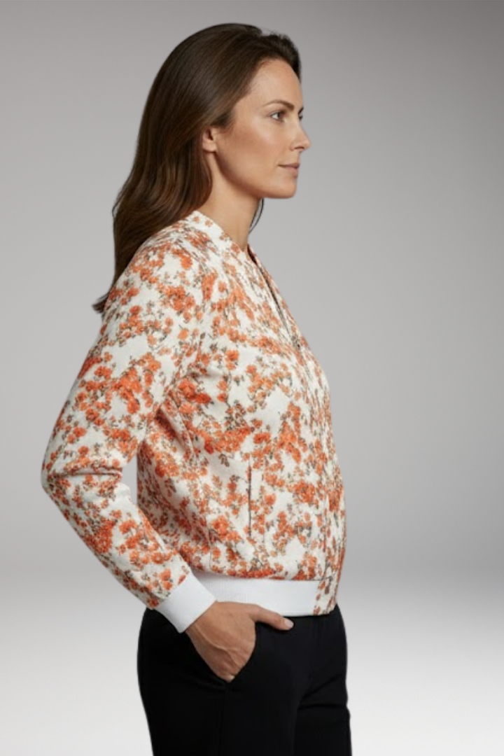 Women's Floral Flight Jacket Zipper Closure