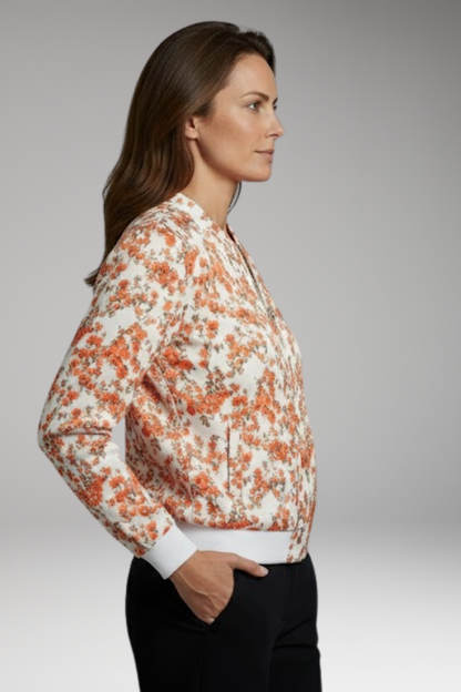 Women's Floral Flight Jacket Zipper Closure