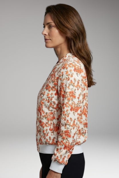 Women's Floral Flight Jacket Zipper Closure