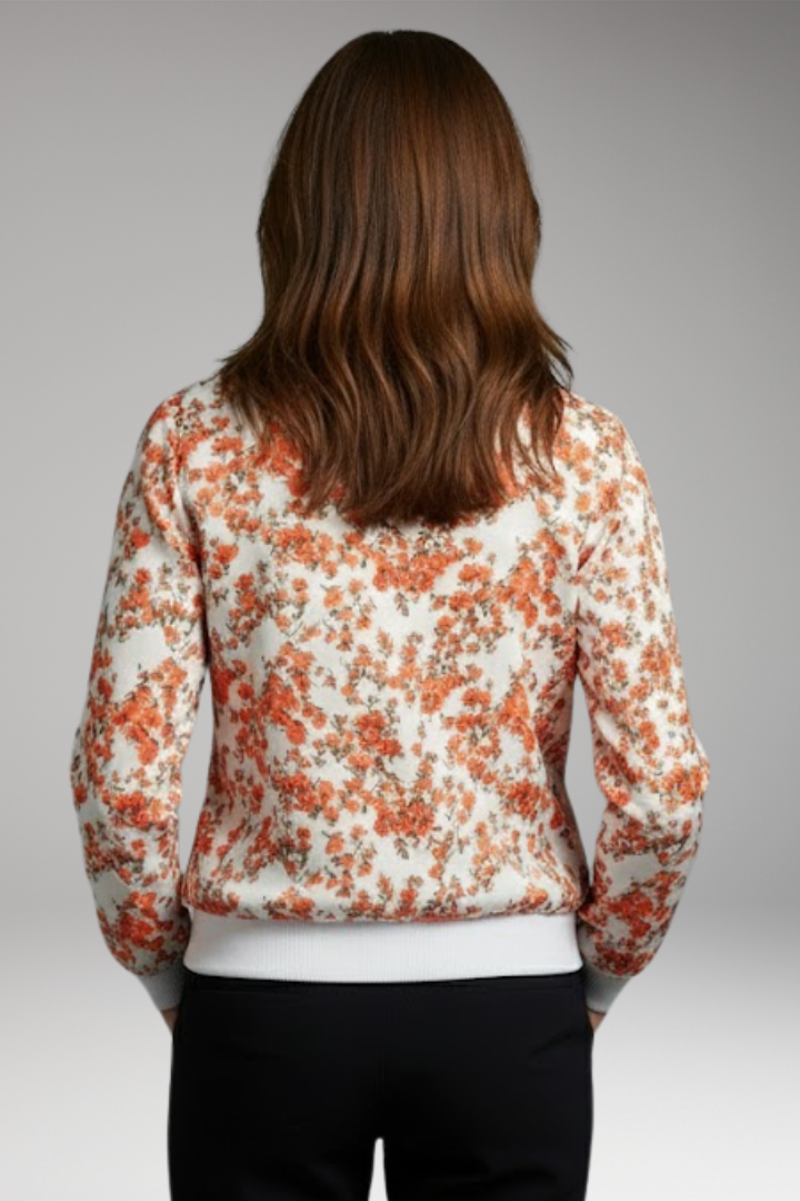 Women's Floral Flight Jacket Zipper Closure