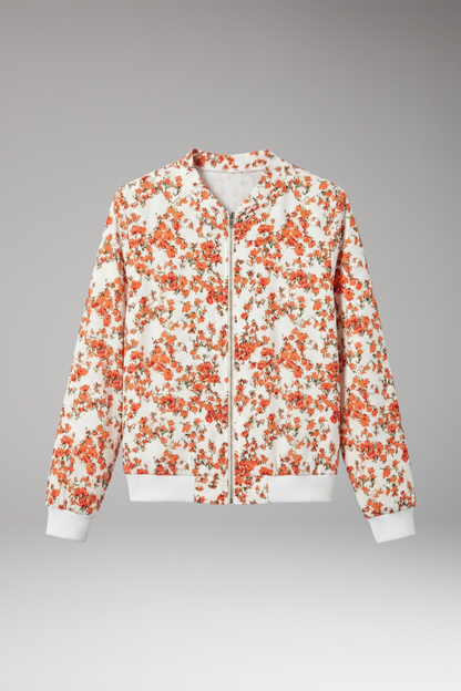 Women's Floral Bomber Jacket Zipper Closure