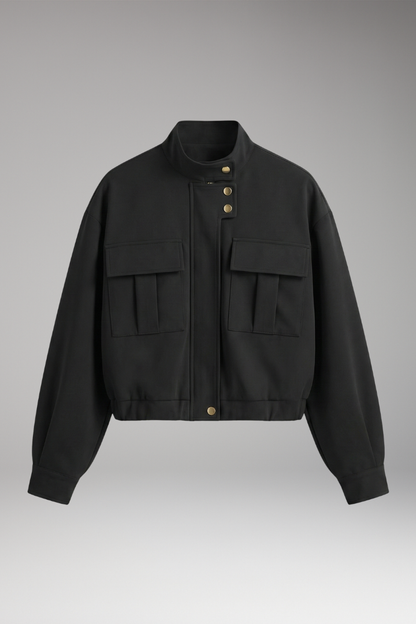 Women's Bomber Jacket Front Zip Pocket