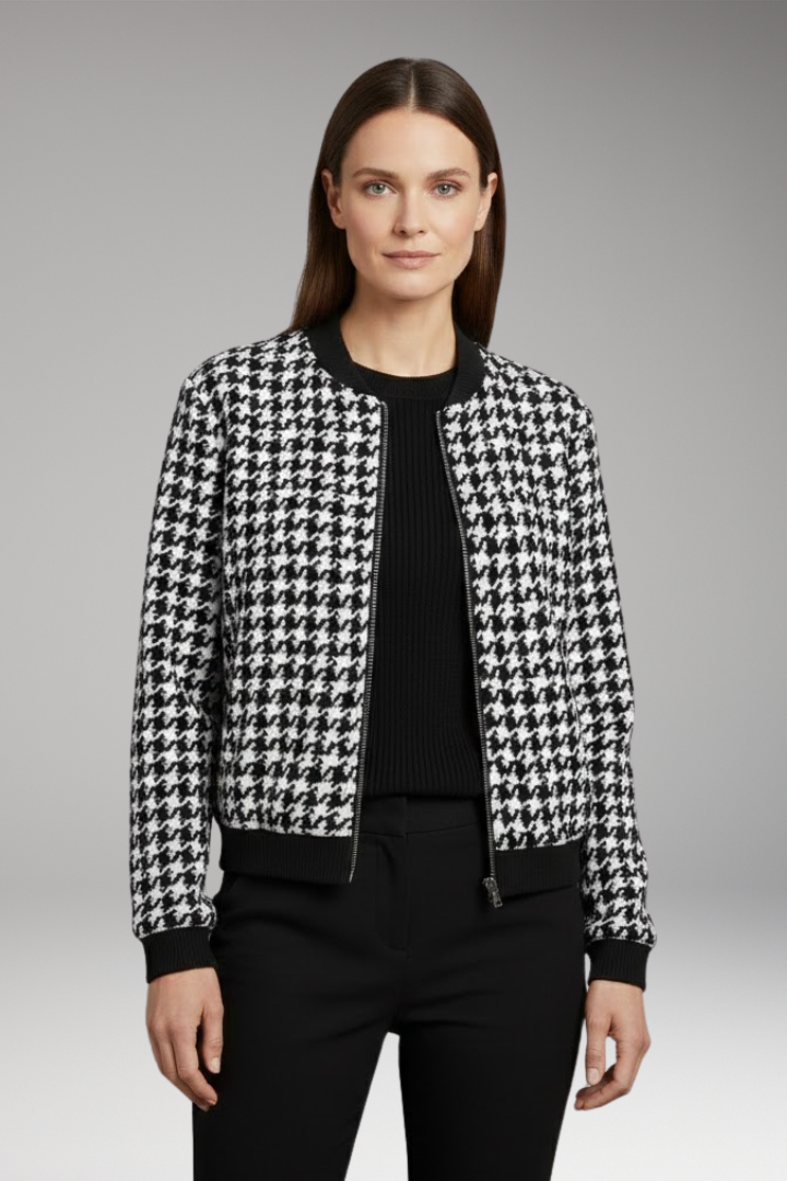 Women's Houndstooth Flight Jacket Elastic Cuffs