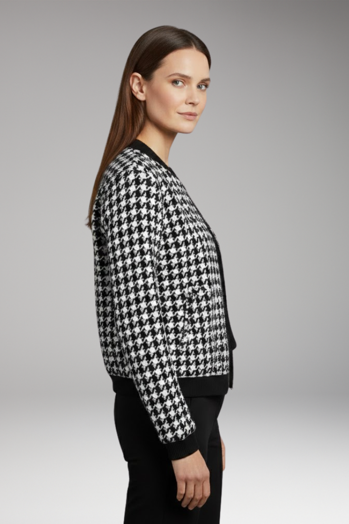 Women's Houndstooth Flight Jacket Elastic Cuffs