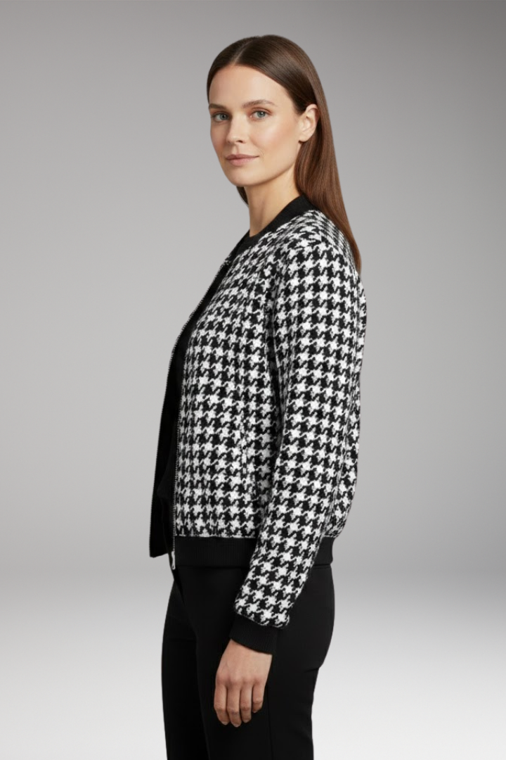 Women's Houndstooth Flight Jacket Elastic Cuffs