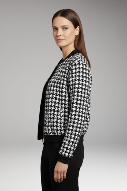 Women's Houndstooth Flight Jacket Elastic Cuffs