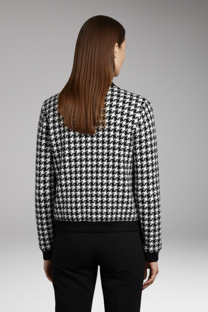 Women's Houndstooth Flight Jacket Elastic Cuffs