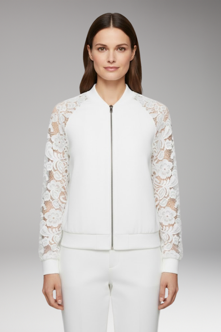 Women's Lace Sleeve Flight Jacket Full Zipper
