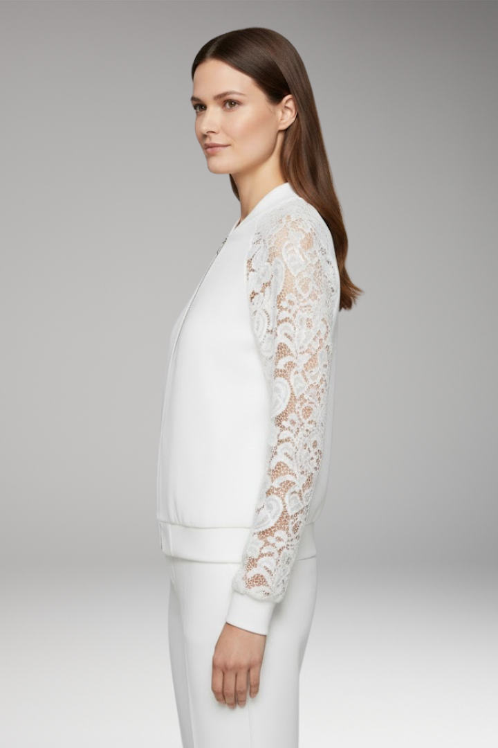 Women's Lace Sleeve Flight Jacket Full Zipper