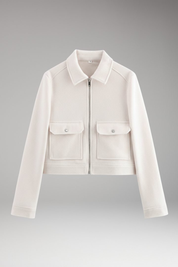 Women's Bomber Jacket Zipper Closure Patch Pockets