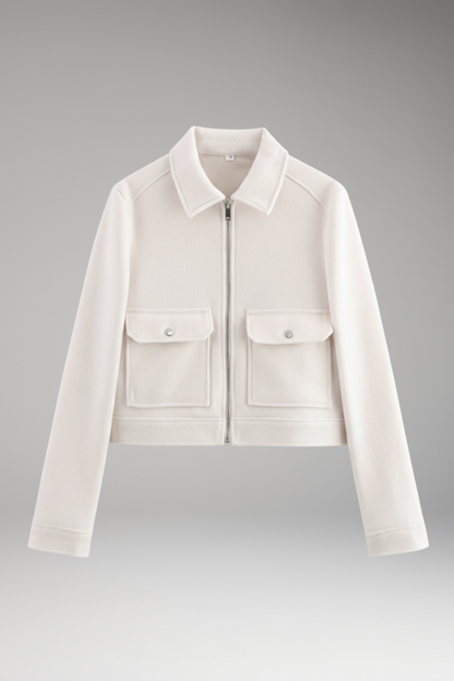 Women's Bomber Jacket Zipper Closure Patch Pockets