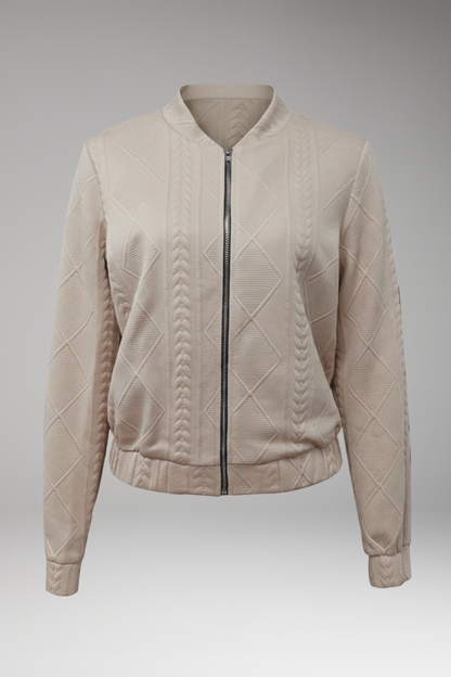 Women's Bomber Jacket Ribbed Cuffs Zip Front