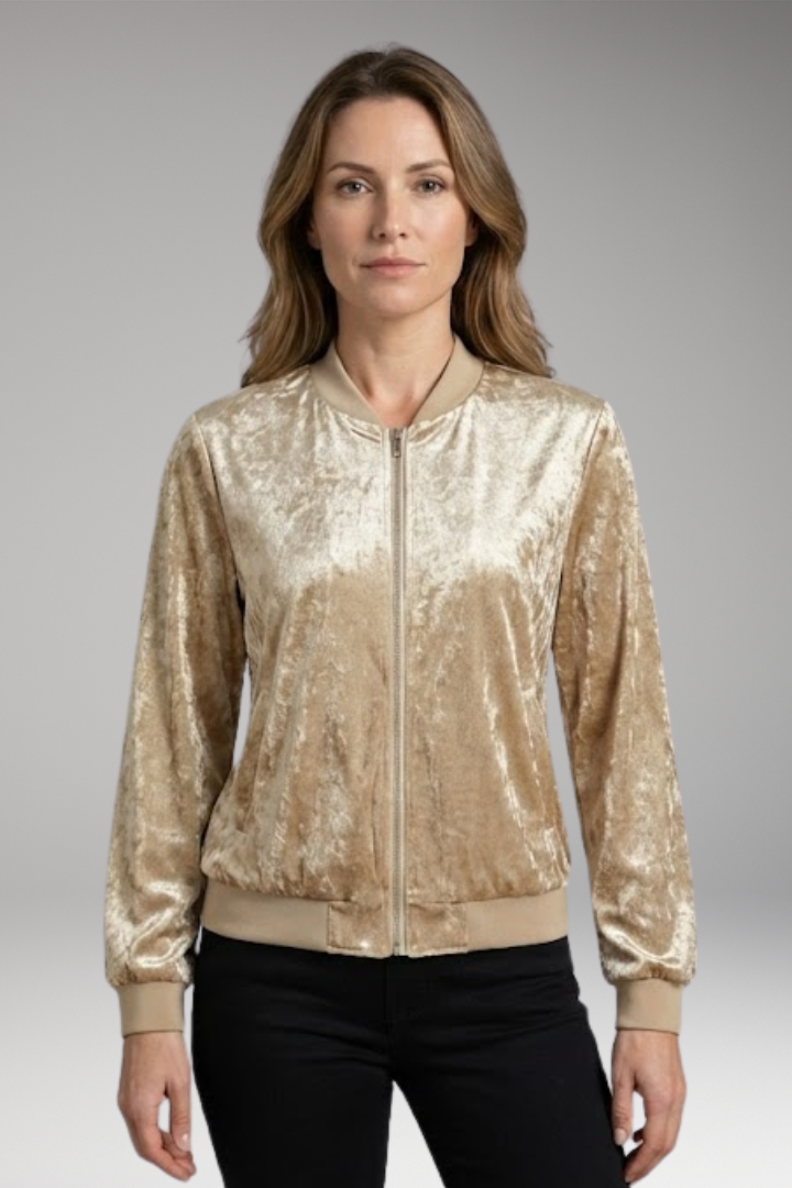 Women's Flight Jacket Shiny Fabric Elastic Cuffs