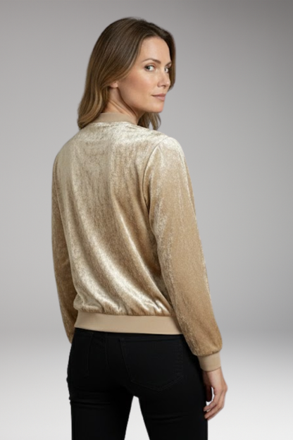 Women's Flight Jacket Shiny Fabric Elastic Cuffs