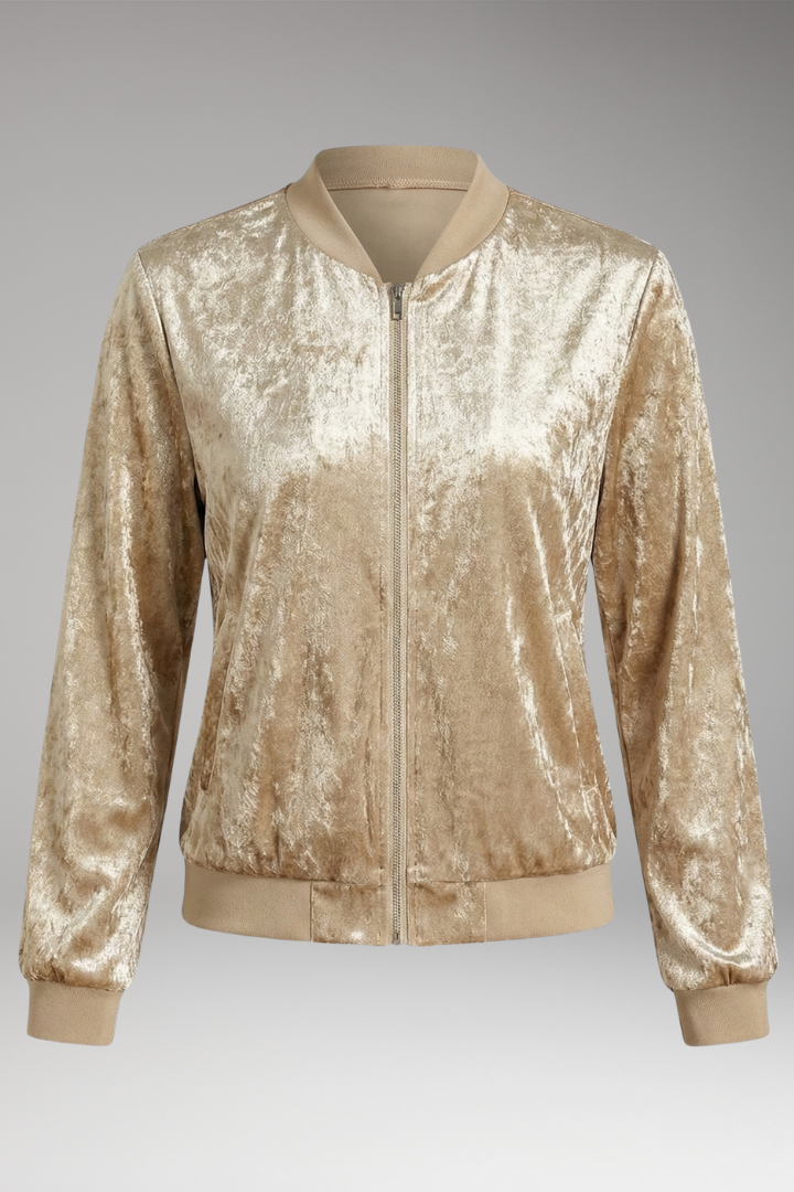 Women's Bomber Jacket Shiny Fabric Elastic Cuffs