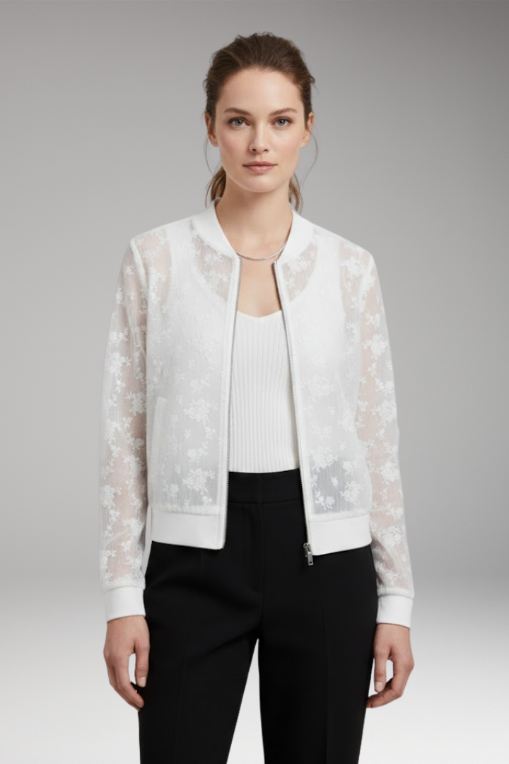 Women's Flight Jacket Floral Embroidery Transparent