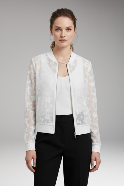 Women's Flight Jacket Floral Embroidery Transparent