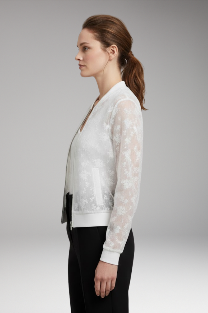 Women's Flight Jacket Floral Embroidery Transparent