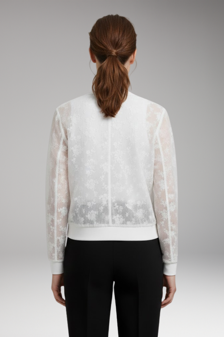 Women's Flight Jacket Floral Embroidery Transparent
