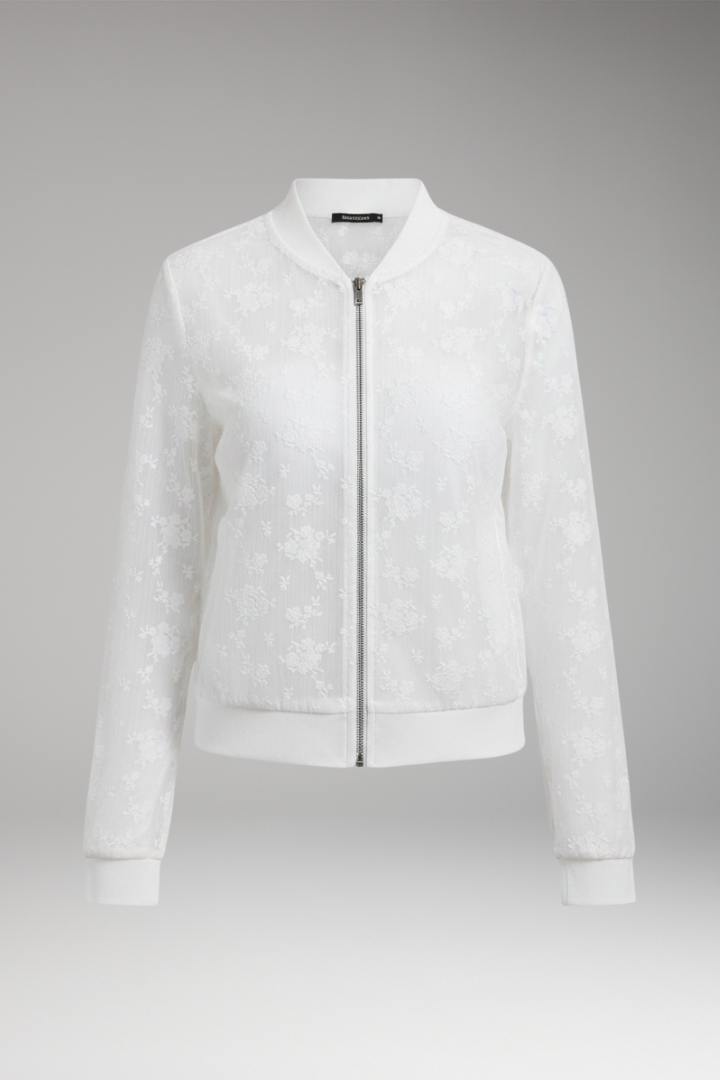 Women's Bomber Jacket Floral Embroidery Transparent