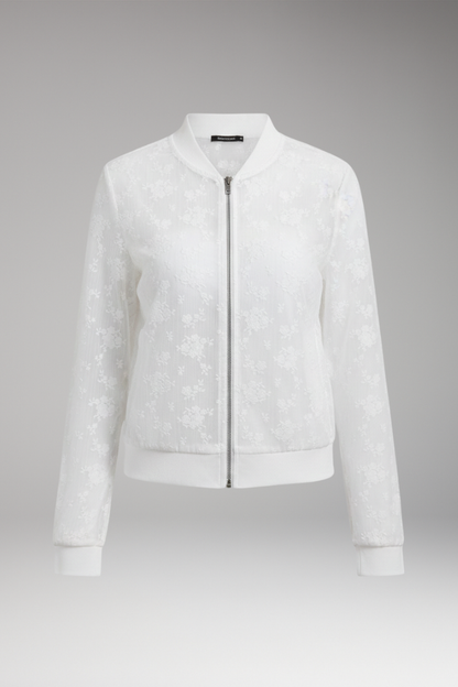 Women's Bomber Jacket Floral Embroidery Transparent