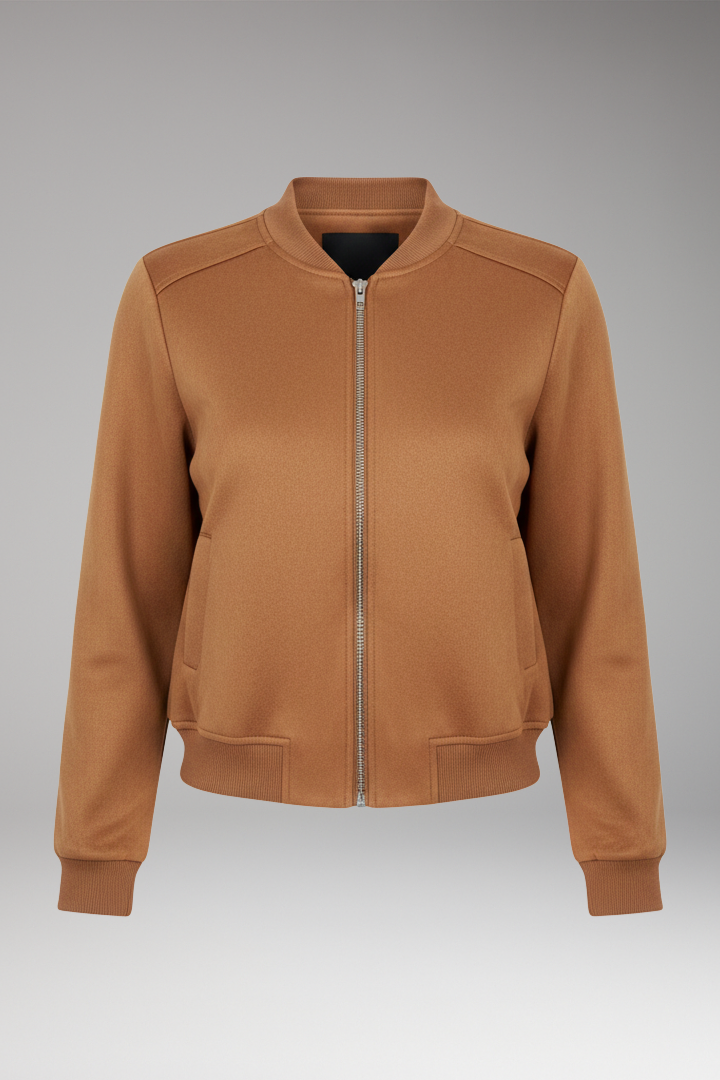 Women's Bomber Jacket Zip Closure Ribbed
