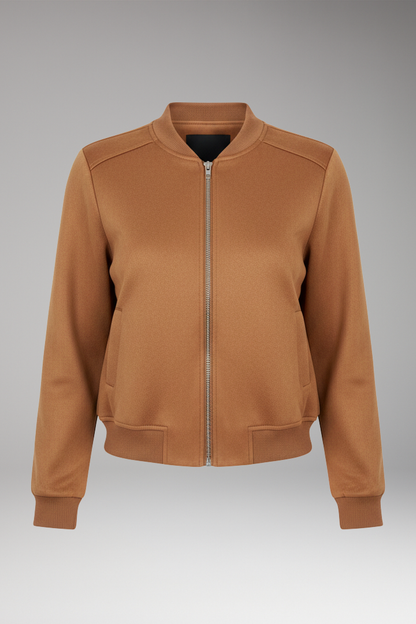 Women's Bomber Jacket Zip Closure Ribbed