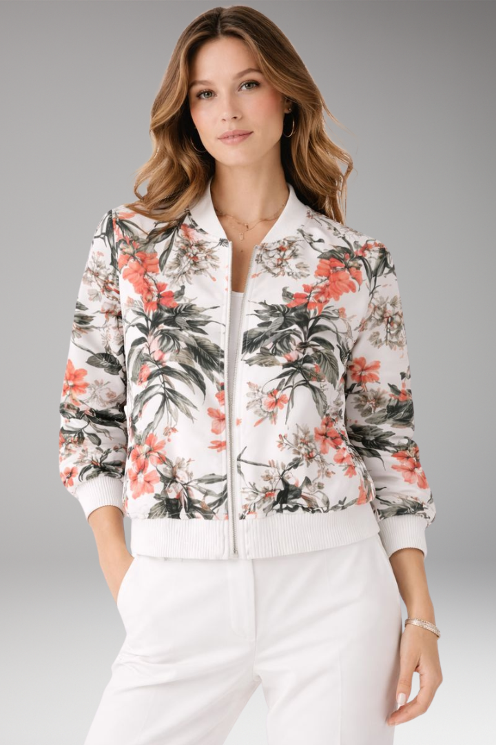 Women's Floral Flight Jacket Zipper Closure