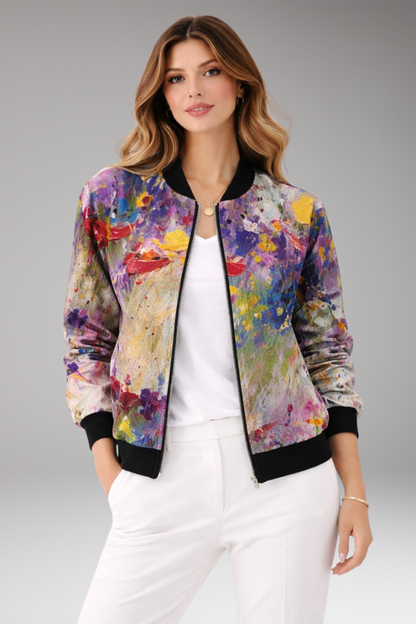 Women's Floral Flight Jacket Zipper Closure