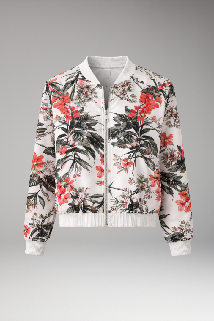 Women's Floral Bomber Jacket Zipper Closure