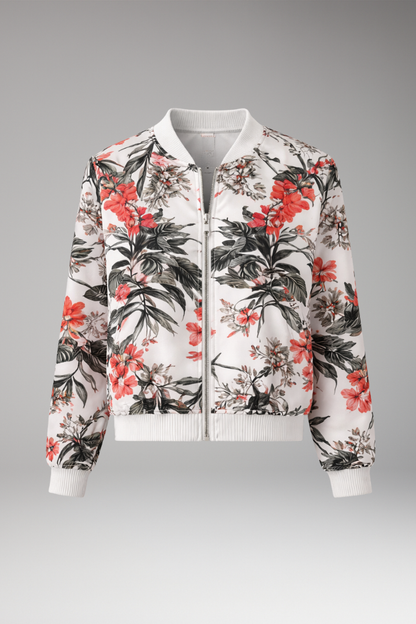 Women's Floral Bomber Jacket Zipper Closure
