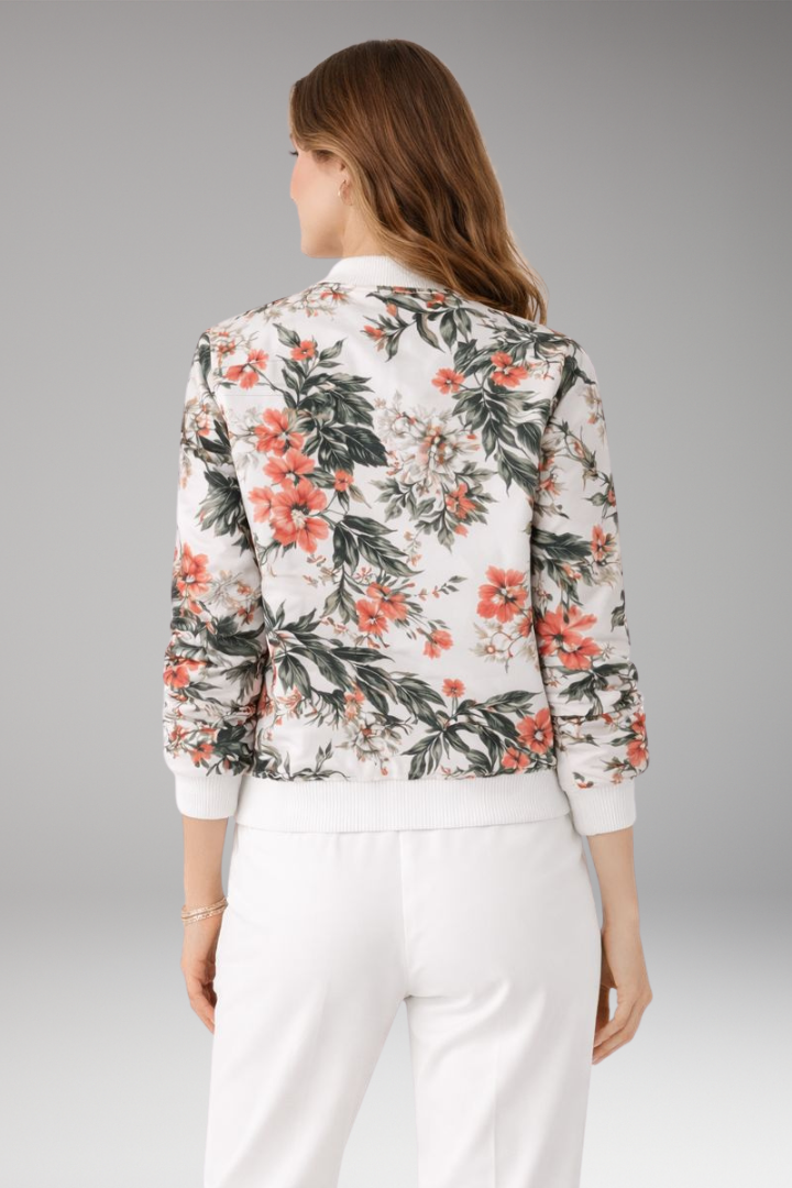 Women's Floral Flight Jacket Zipper Closure