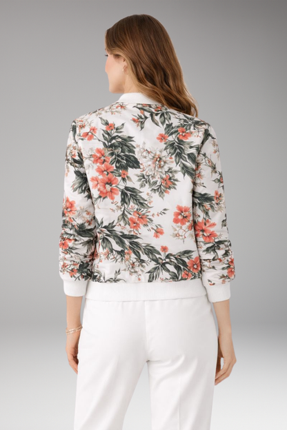Women's Floral Flight Jacket Zipper Closure