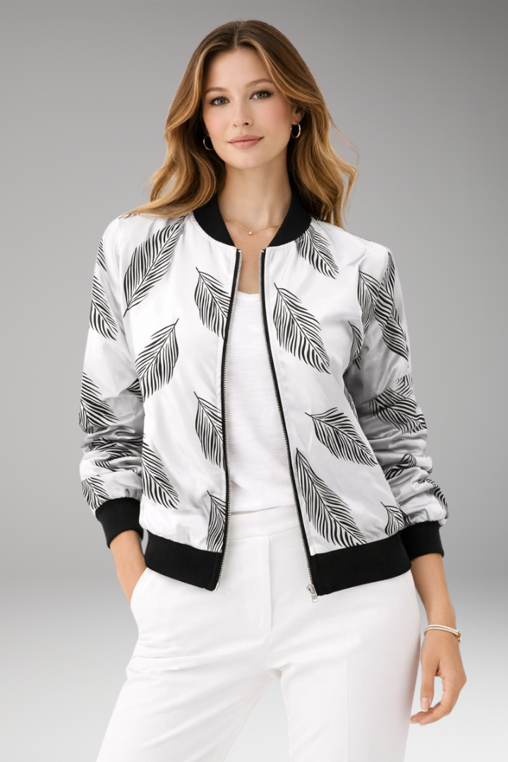 Women's Floral Flight Jacket Zipper Closure