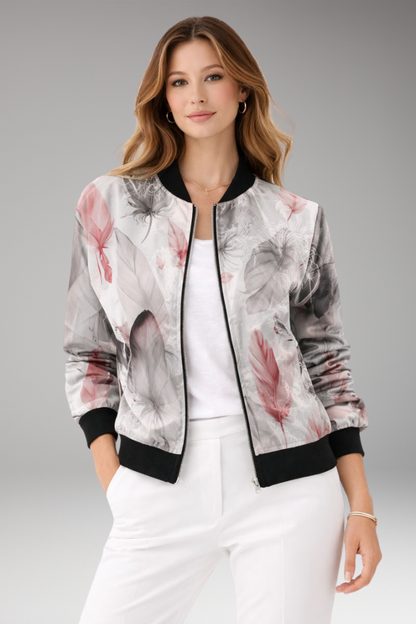 Women's Floral Flight Jacket Zipper Closure