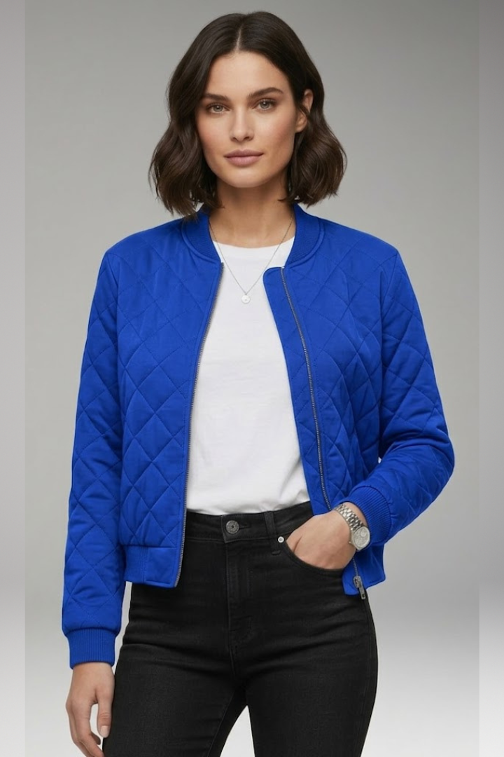 Women's Zipper Flight Jacket Ribbed Details