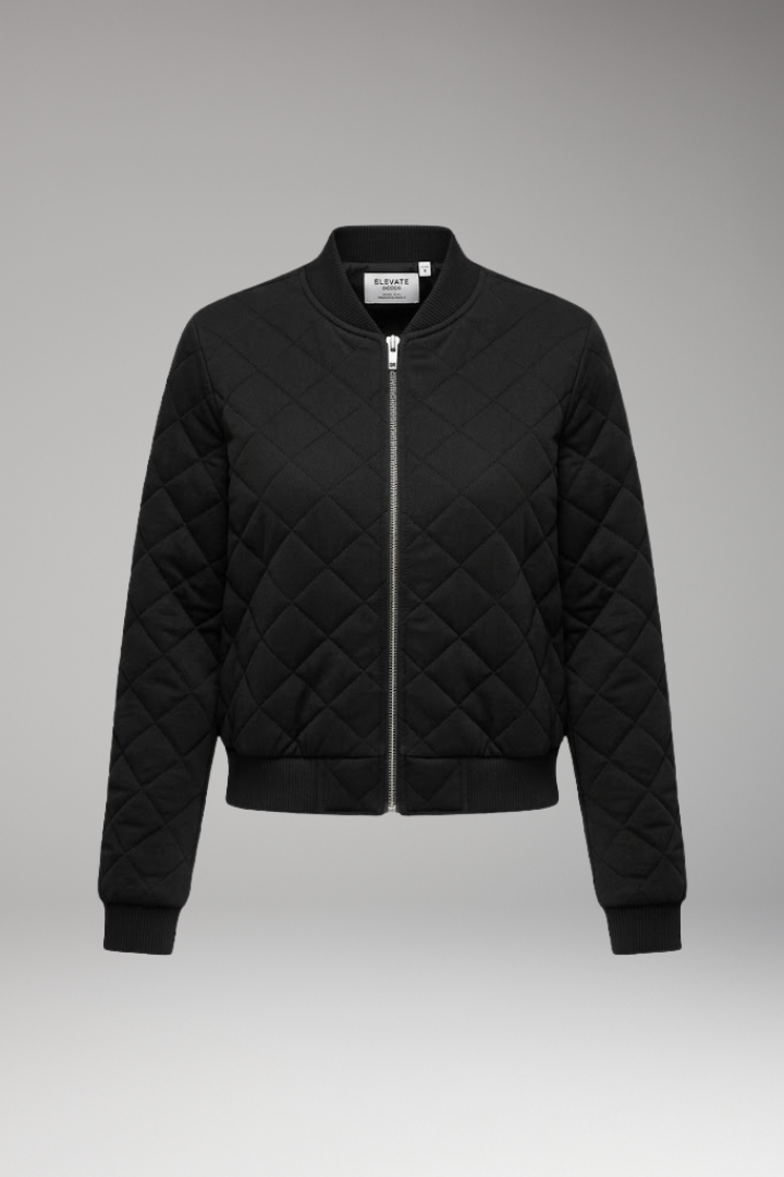 Women's Zipper Bomber Jacket Ribbed Details